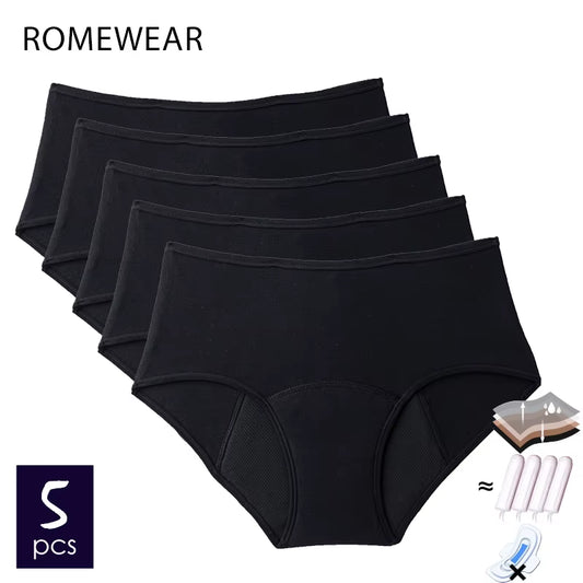 5 Pcs Cotton Menstrual Period Panties plus Size Women Heavy Flow Absorbency Leakproof Underwear Female Incontinence Lingerie